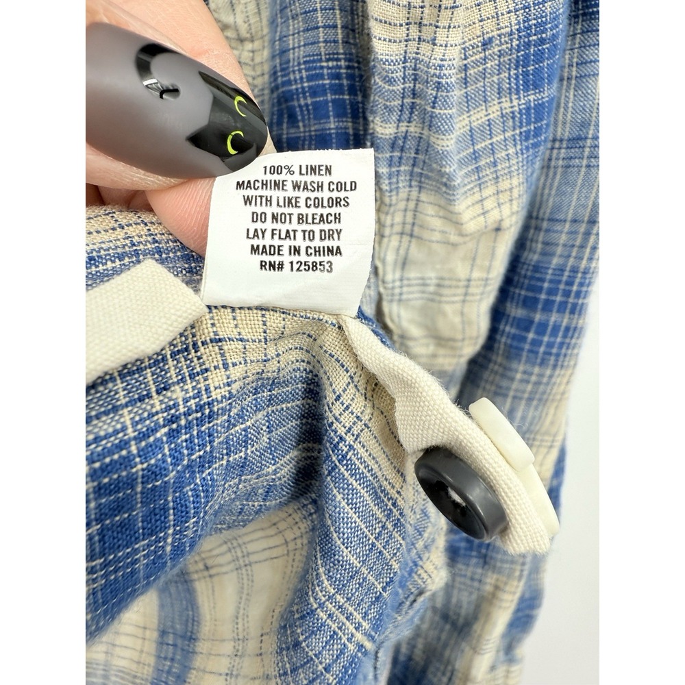 Taylor Stitch Shirt Mens Medium 40 Blue Beige Plaid 100% Linen Button Up - Picture 4 of 9